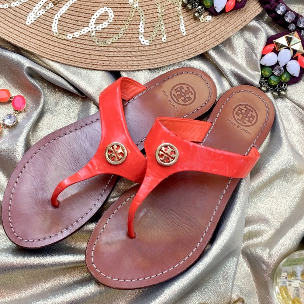 Tory Burch Orange Flip Flop Sandals size 8 GUC
